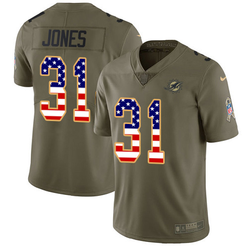 Nike Miami Dolphins 31 Byron Jones Olive USA Flag Youth Stitched NFL Limited 2017 Salute To Service Jersey